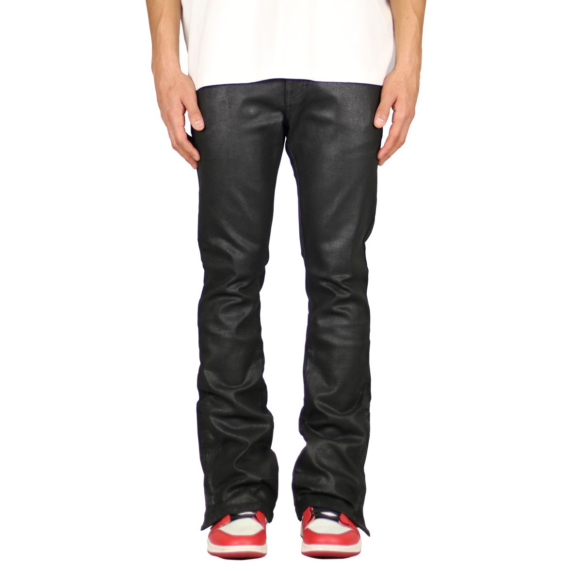 Waxed Flare Zipper Jean