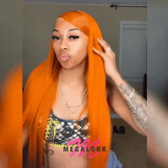 Ginger Orange 13x4Lace frontal Wigs Ginger Human Hair Wigs 16-32inch 180% Density
